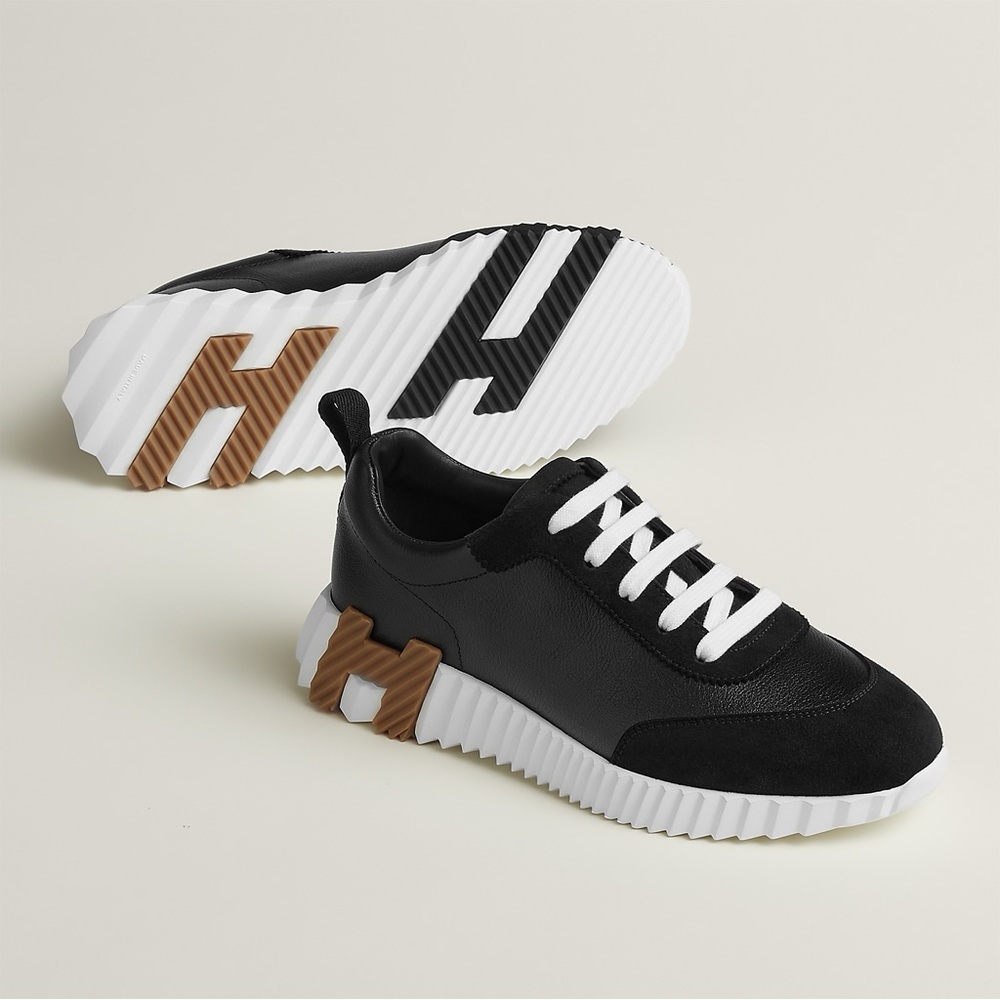 2024 Hermes Bouncing Sneakers Black Leather & Suede size 41
